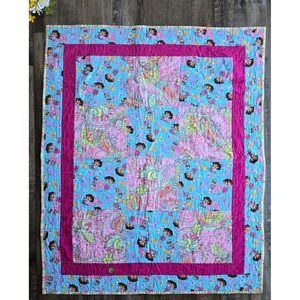 Vintage Y2K Dora the Explorer Quilt Handmade Toddler Bedding Blanket Nursery